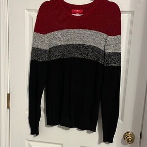GUESS Men's Red, Gray, and Black Sweater